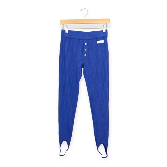 Ganni Royal Blue Tencel Ribbed Stirrup Leggings Size M - Picture 1 of 9
